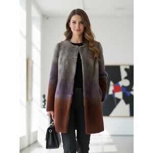 Love Token Womens Ombre Rabbit Fur Long Sleeve Open Front Coat Size S Boho Artsy